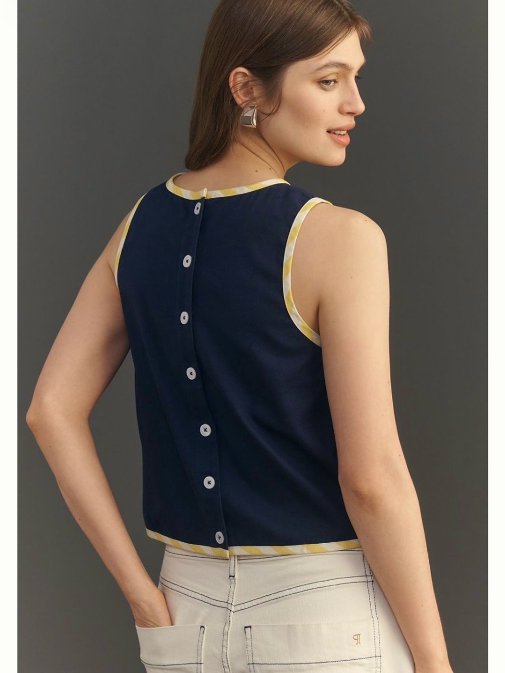 Maeve Navy Tank with Orange & Yellow Fruit Embroidery - Picture 2 of 6